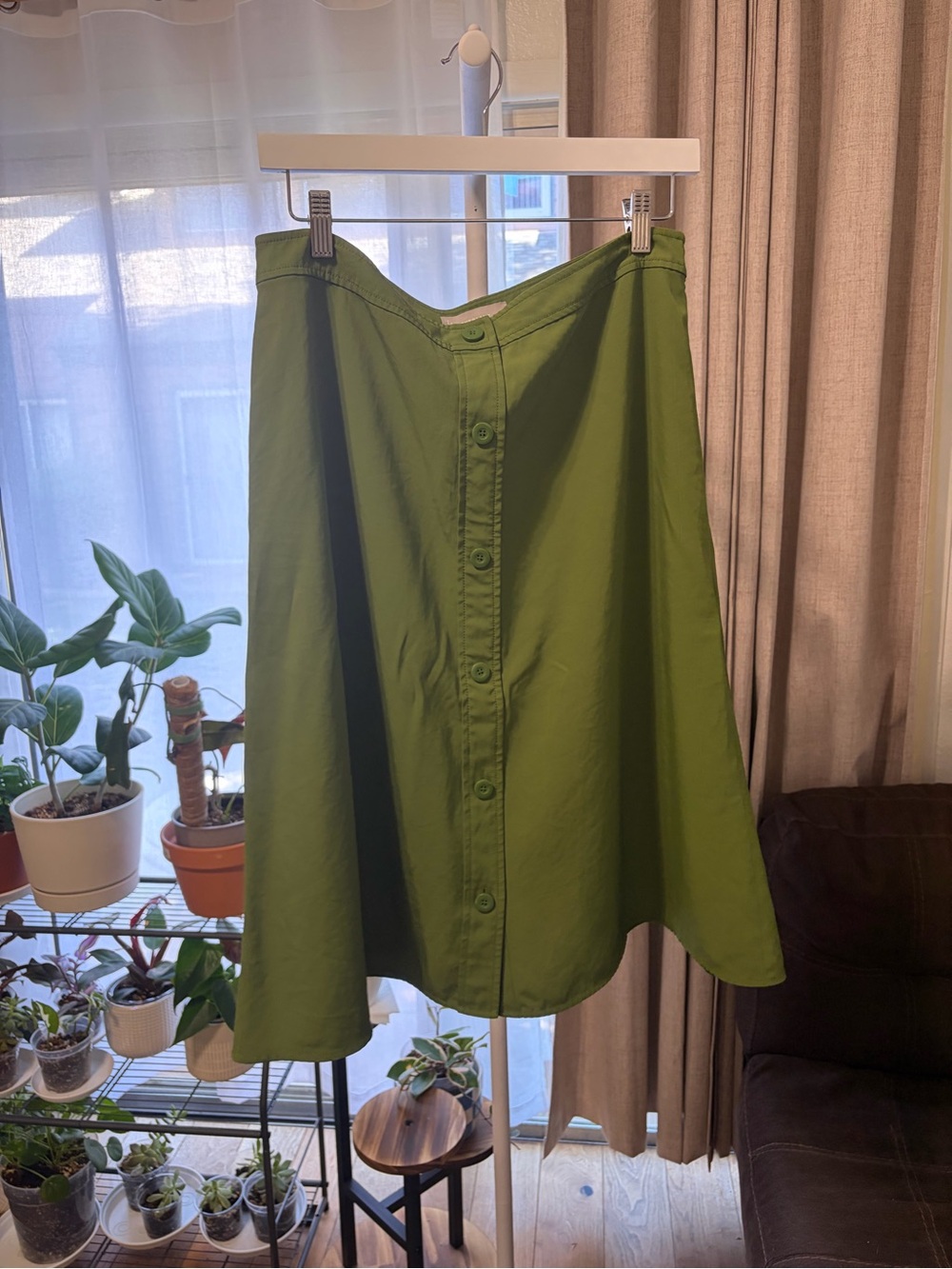 Everlane Olive Green Button-Front A-Line Skirt